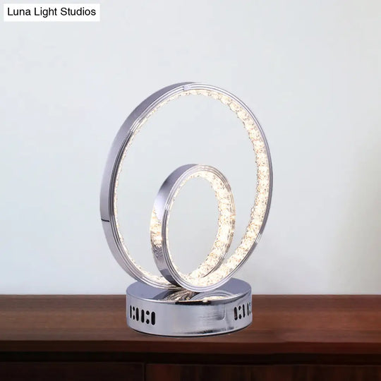 Modern Minimalist Circle Nightstand Lamp: Metallic Led Task Lighting In Chrome - Perfect For Study