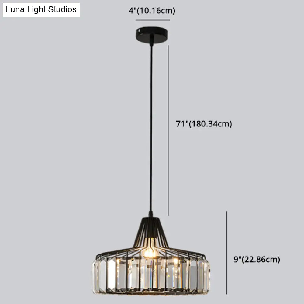 Modern Minimalist Drum Crystal Pendant Light With 1-Light For Dining Room Hanging