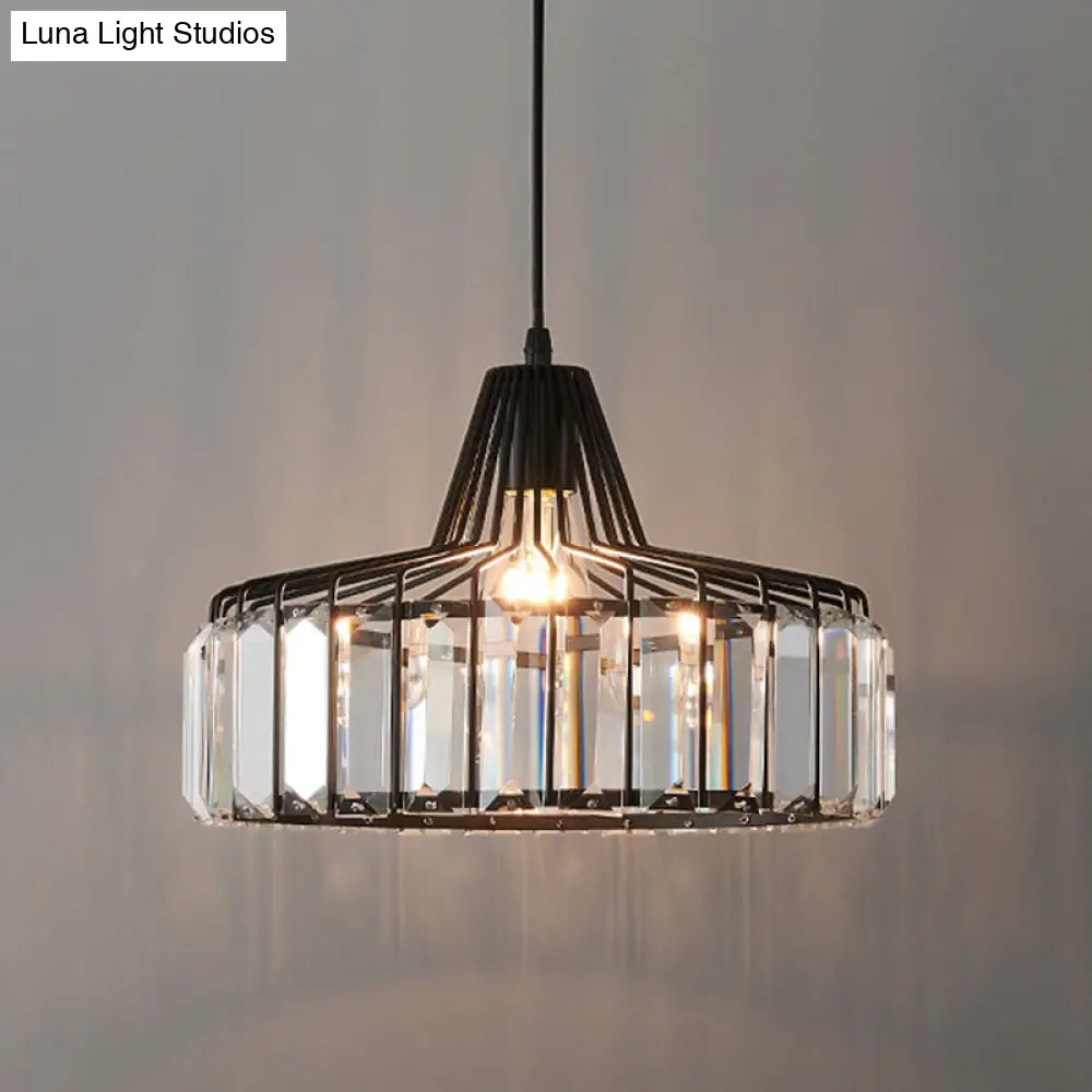 Modern Minimalist Drum Crystal Pendant Light With 1-Light For Dining Room Hanging