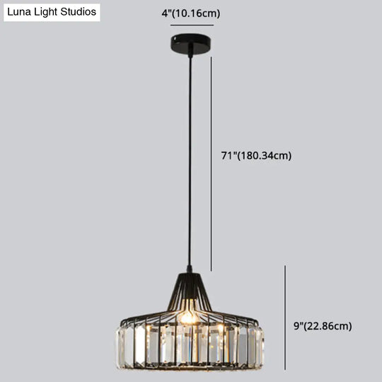 Modern Crystal Drum Pendant Light For Minimalist Dining Room