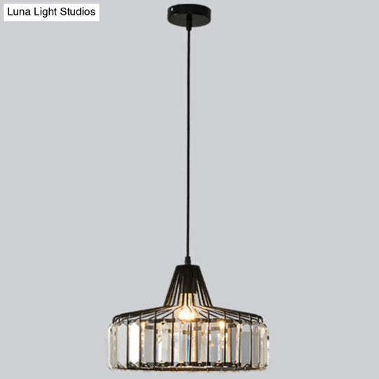 Modern Crystal Drum Pendant Light For Minimalist Dining Room Black / 10