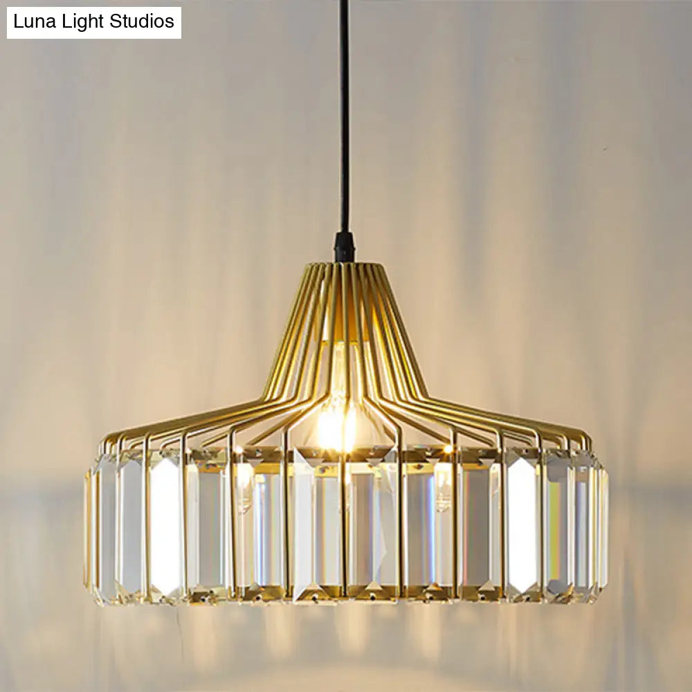 Modern Minimalist Drum Crystal Pendant Light With 1-Light For Dining Room Hanging