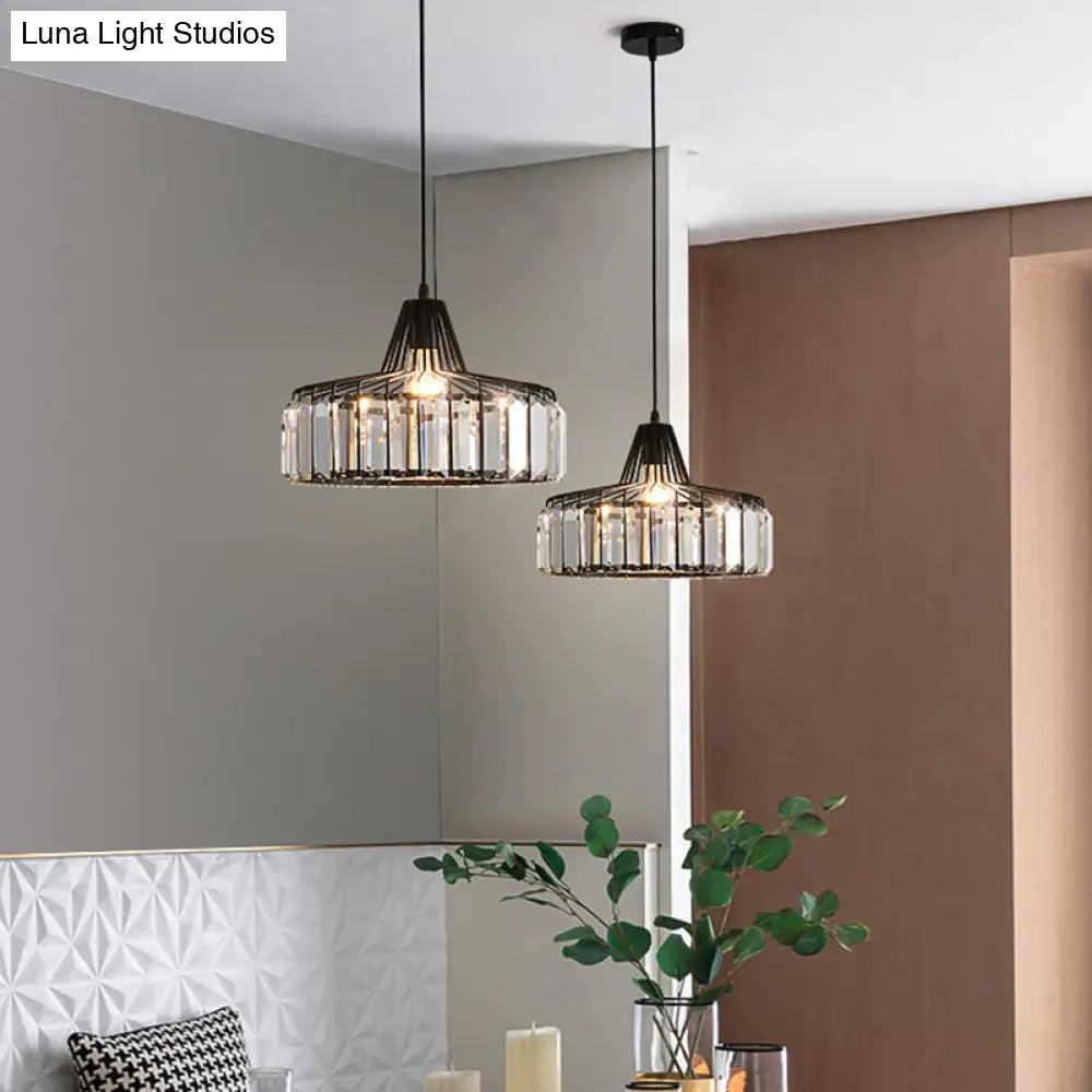 Modern Minimalist Drum Crystal Pendant Light With 1-Light For Dining Room Hanging