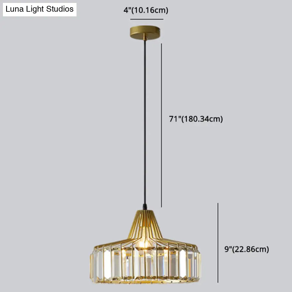 Modern Minimalist Drum Crystal Pendant Light With 1-Light For Dining Room Hanging