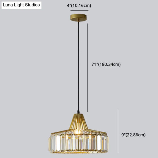 Modern Minimalist Drum Crystal Pendant Light With 1-Light For Dining Room Hanging