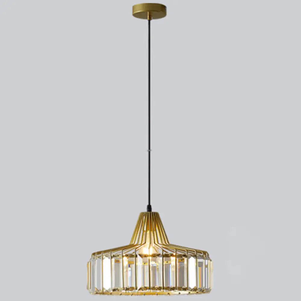 Modern Minimalist Drum Crystal Pendant Light With 1-Light For Dining Room Hanging Gold / 10’