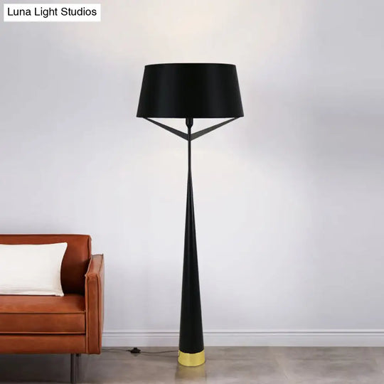 Modern Minimalist Drum Shaped Standing Lamp In Metallic Finish - Bedroom Reading Floor Light