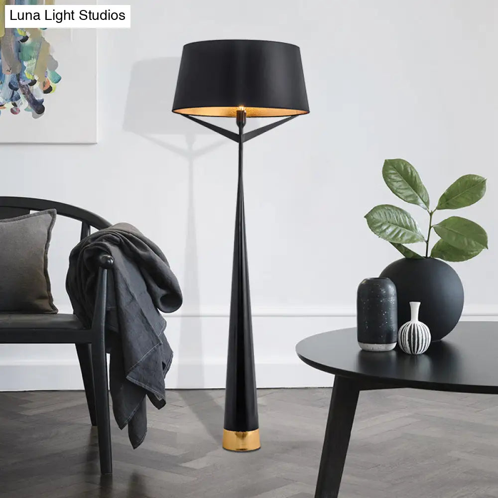 Modern Minimalist Drum Shaped Standing Lamp In Metallic Finish - Bedroom Reading Floor Light