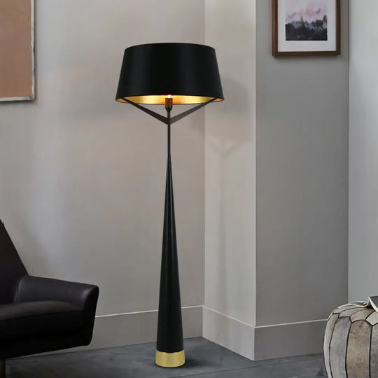 Modern Minimalist Drum Shaped Standing Lamp In Metallic Finish - Bedroom Reading Floor Light