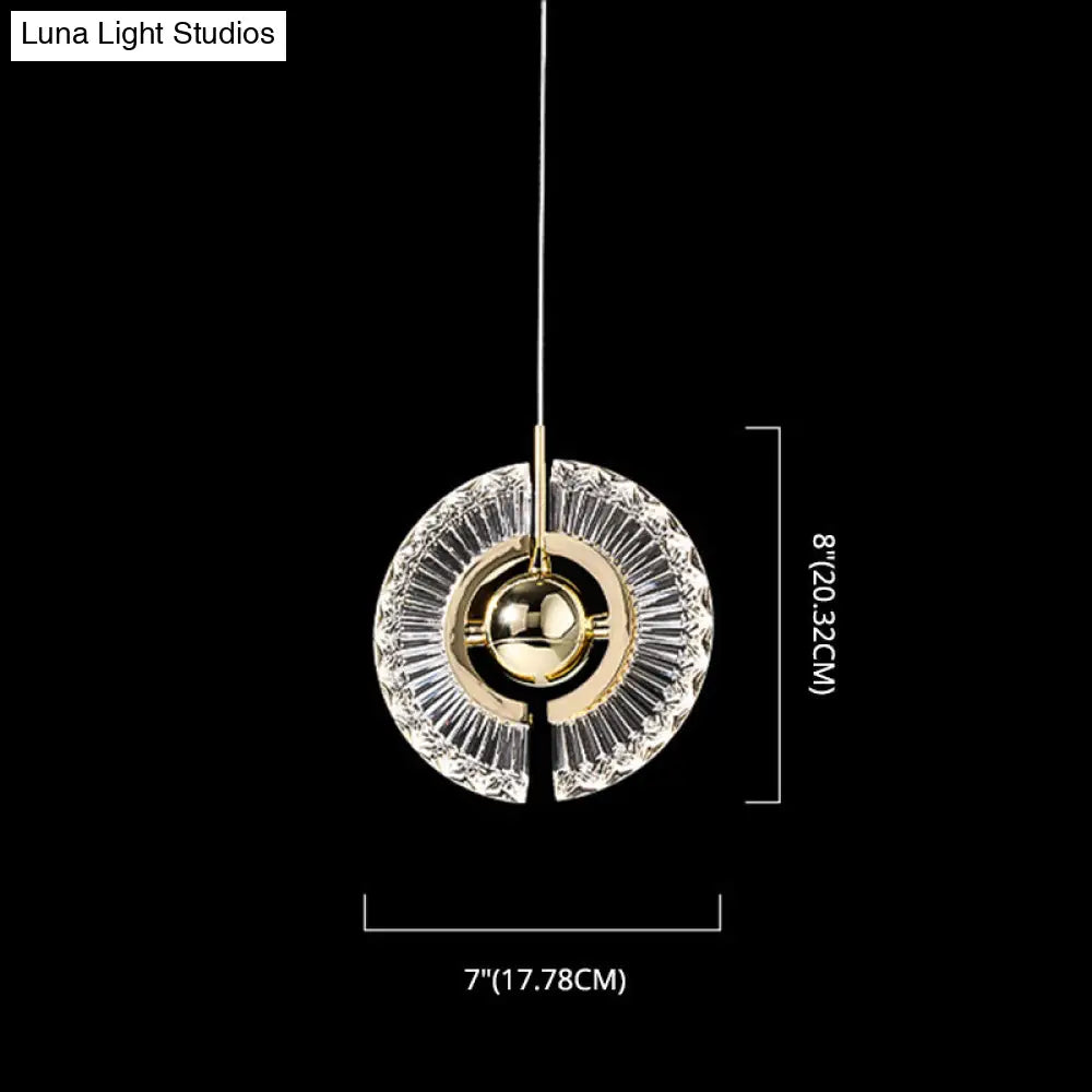 Modern Minimalist Gold Pendant Lamp With Crystal Accent - Small Round Design For Living Room