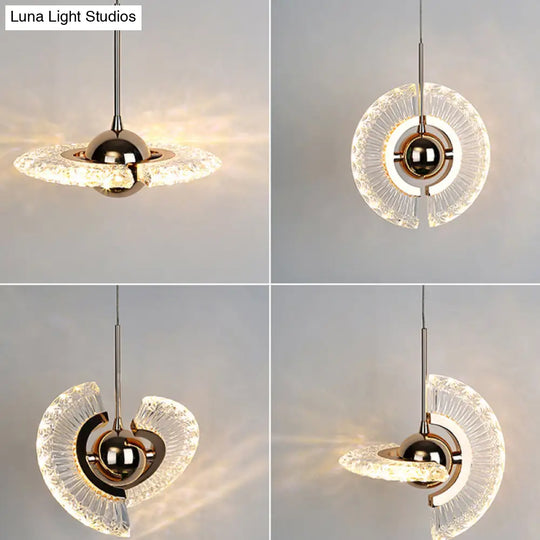 Modern Minimalist Gold Pendant Lamp With Crystal Accent - Small Round Design For Living Room