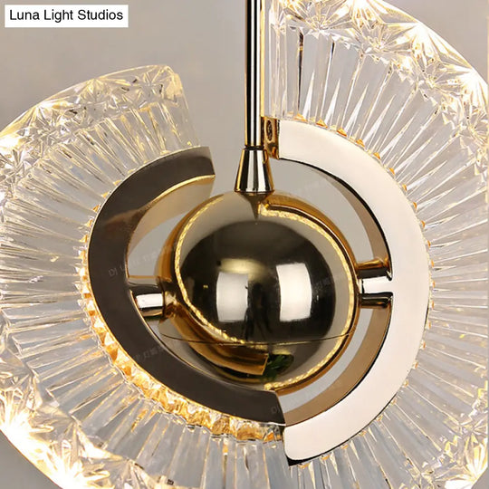 Modern Minimalist Gold Pendant Lamp With Crystal Accent - Small Round Design For Living Room