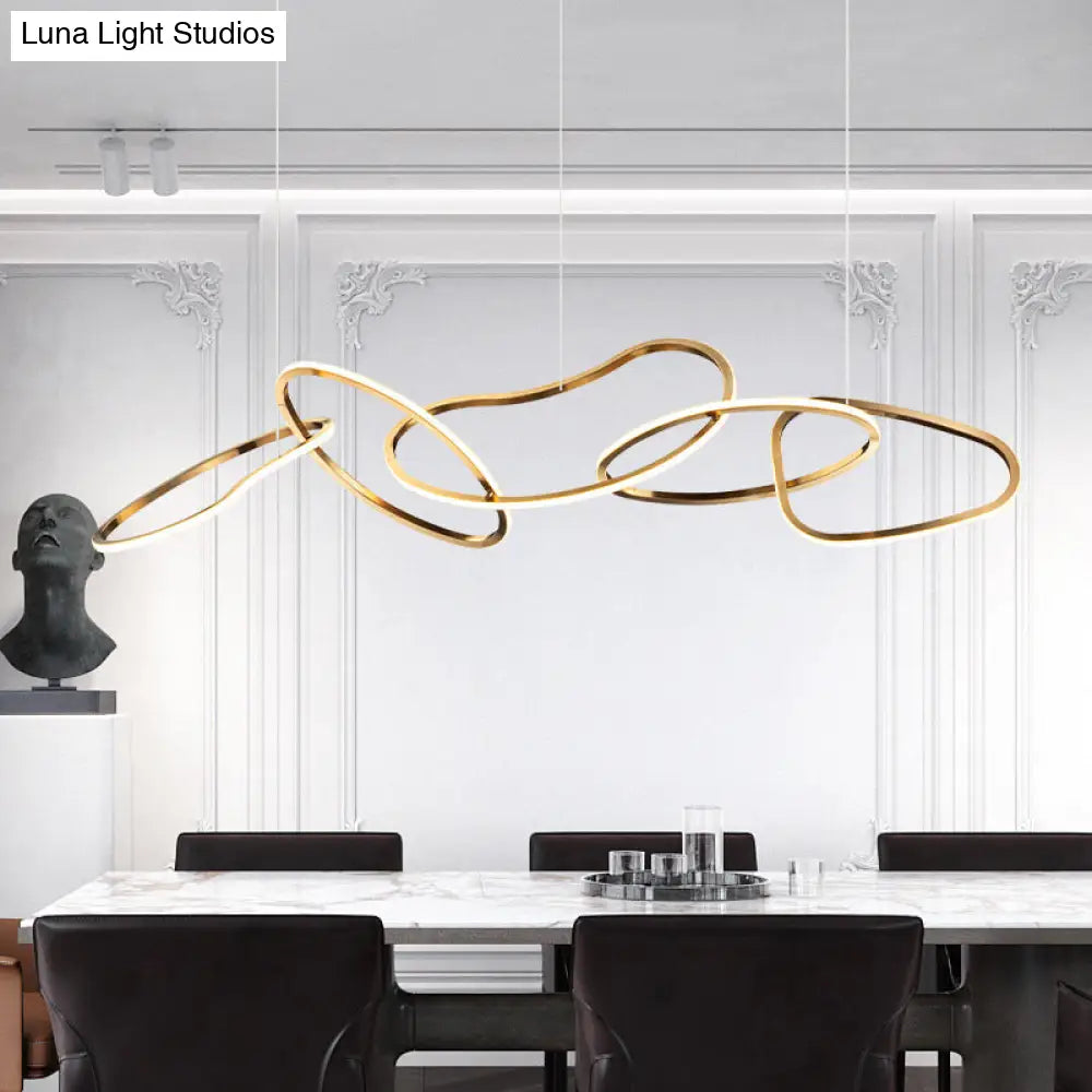 Modern Golden Metal 5-Ring Led Pendant Light For Dining Room
