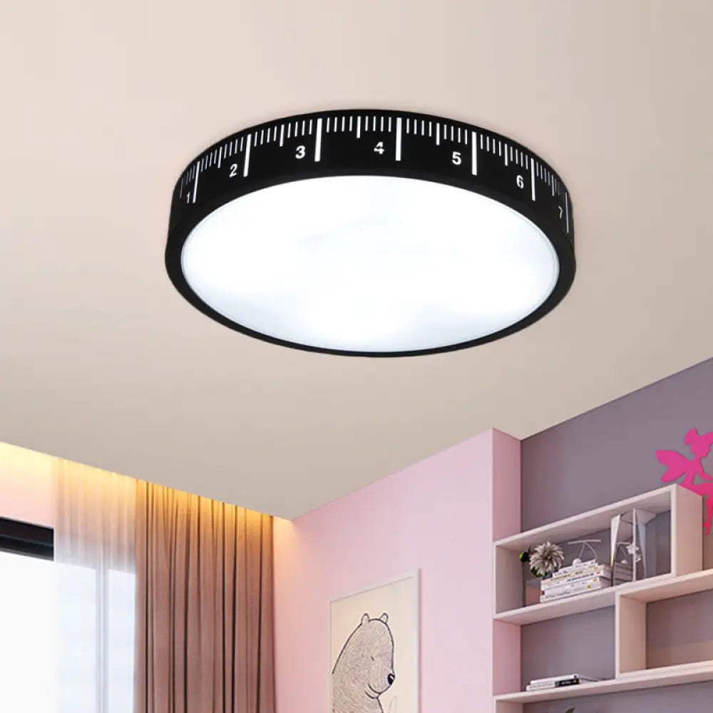 Modern Minimalist Led Drum Ceiling Light With Black Acrylic Shade - Corridor Lighting