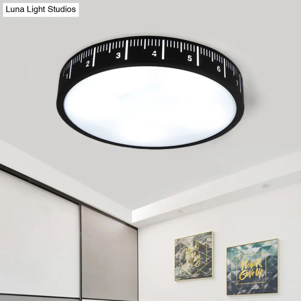 Modern Minimalist Led Drum Ceiling Light With Black Acrylic Shade - Corridor Lighting