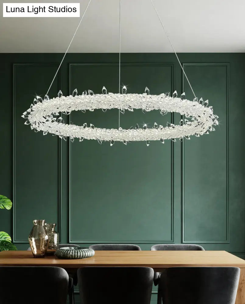 Modern Minimalist Led Pendant Lamp With Clear Crystal - Ideal For Living Room