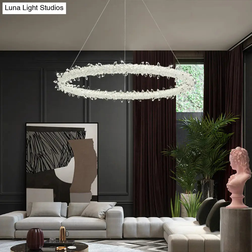 Modern Minimalist Led Pendant Lamp With Clear Crystal - Ideal For Living Room