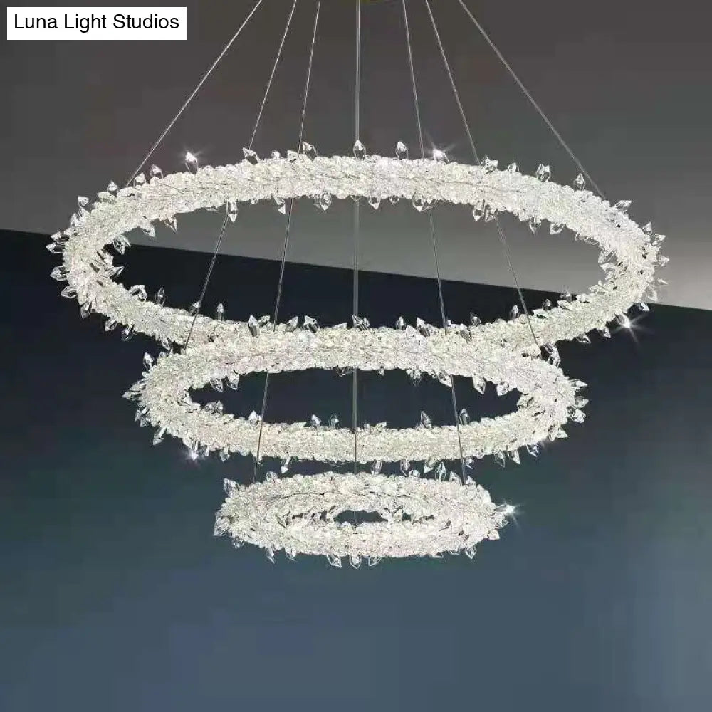 Modern Minimalist Led Pendant Lamp With Clear Crystal - Ideal For Living Room