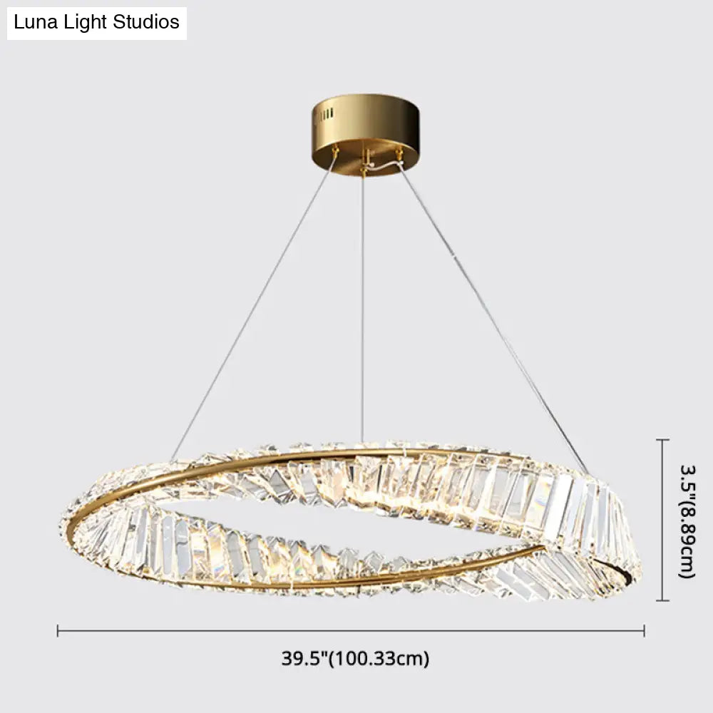 Modern Minimalist Led Pendant Lamp With Prismatic Crystal - Circular Carousel Design For Living Room