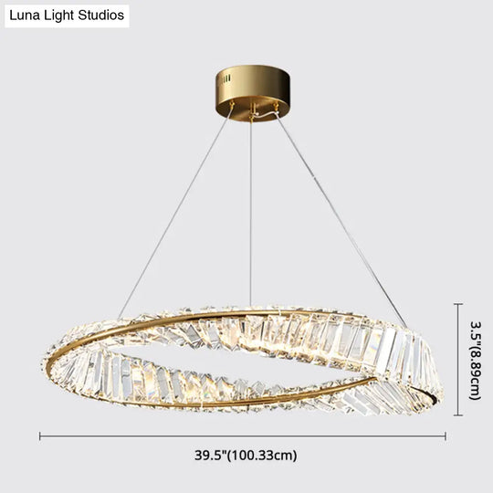 Modern Minimalist Led Pendant Lamp With Prismatic Crystal - Circular Carousel Design For Living Room