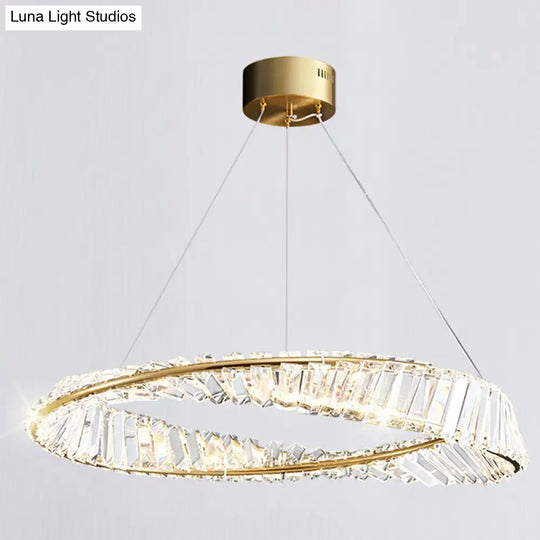 Modern Minimalist Led Pendant Lamp With Prismatic Crystal - Circular Carousel Design For Living Room