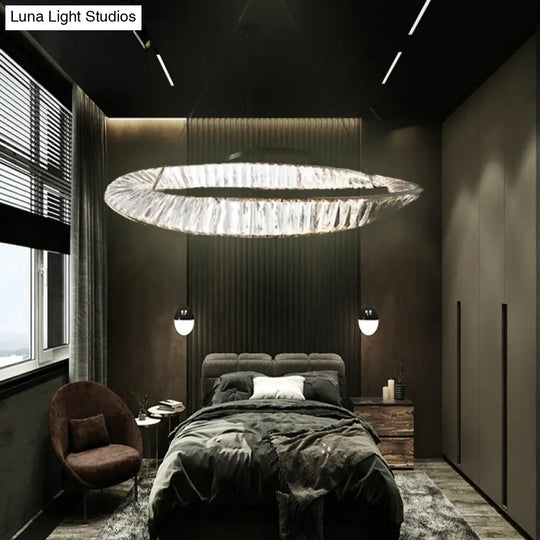 Modern Minimalist Led Pendant Lamp With Prismatic Crystal - Circular Carousel Design For Living Room