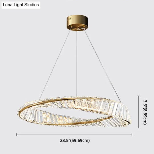 Modern Minimalist Led Pendant Lamp With Prismatic Crystal - Circular Carousel Design For Living Room