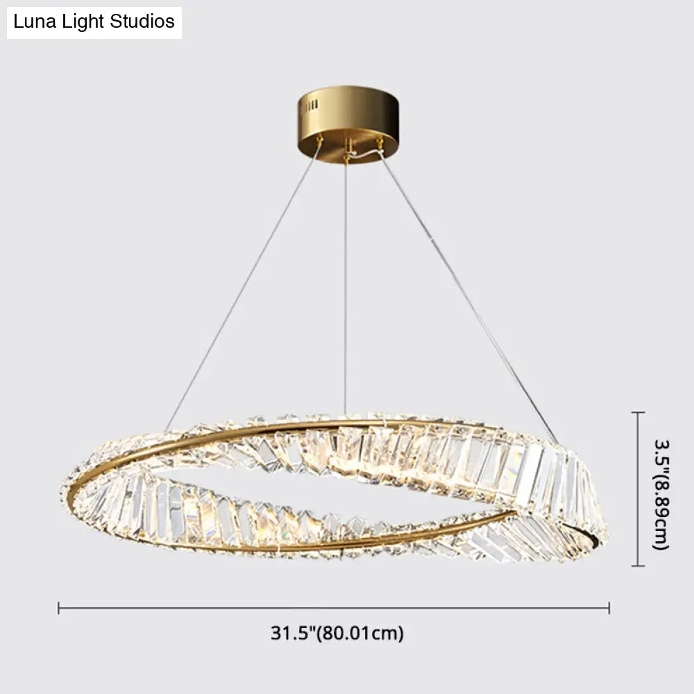 Modern Minimalist Led Pendant Lamp With Prismatic Crystal - Circular Carousel Design For Living Room