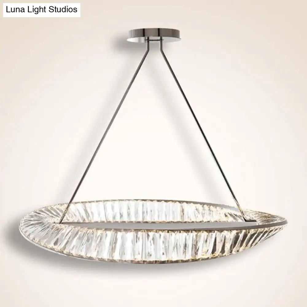 Modern Minimalist Led Pendant Lamp With Prismatic Crystal - Circular Carousel Design For Living Room