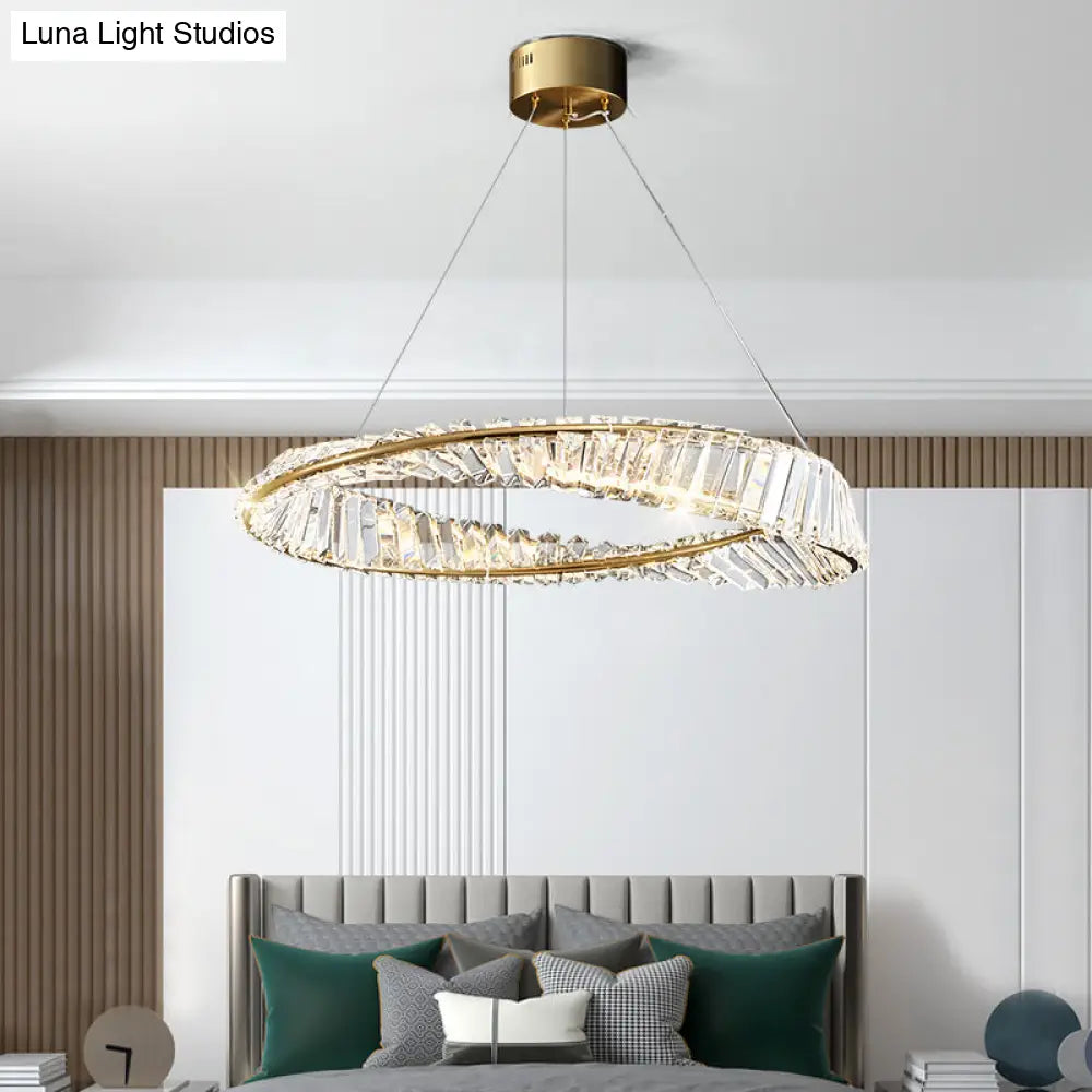 Modern Minimalist Led Pendant Lamp With Prismatic Crystal - Circular Carousel Design For Living Room