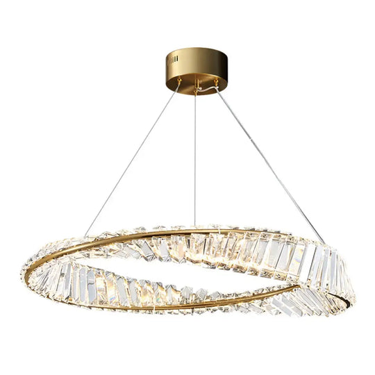 Modern Minimalist Led Pendant Lamp With Prismatic Crystal - Circular Carousel Design For Living Room