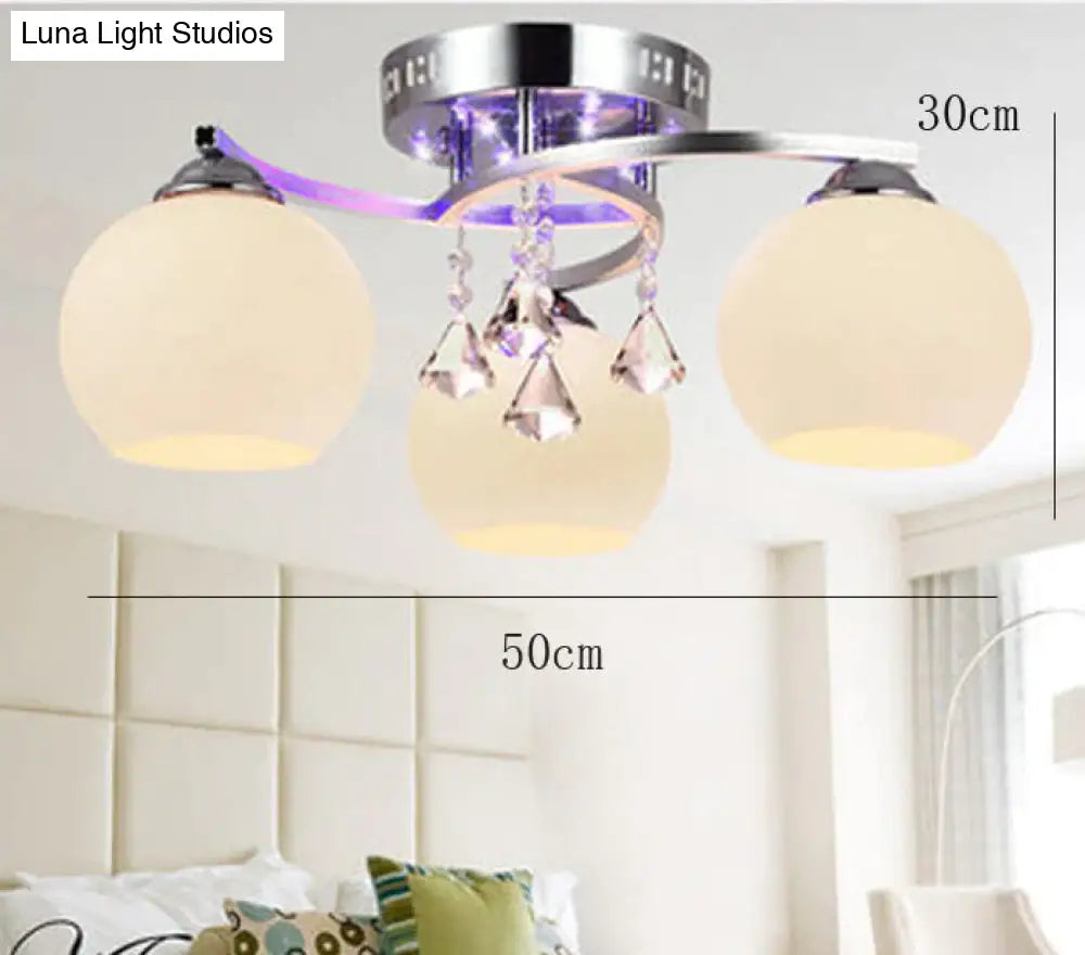 Modern Minimalist Living Room Crystal Fashion Restaurant Creative Ceiling Lamp Milk White / 3 Heads