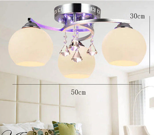 Modern Minimalist Living Room Crystal Fashion Restaurant Creative Ceiling Lamp Milk White / 3 Heads