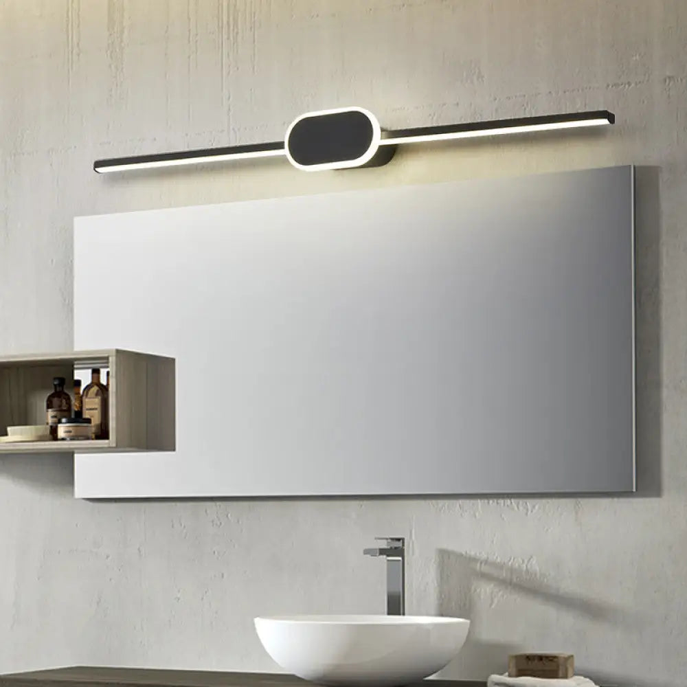 Modern Minimalist Metal Single Vanity Light - Linear Wall Fixture Black / 16 Oval