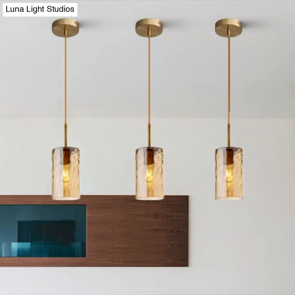 Modern Minimalist Ripple Glass Hanging Pendant Lamp For Dining Room - 1-Light Cylinder Design