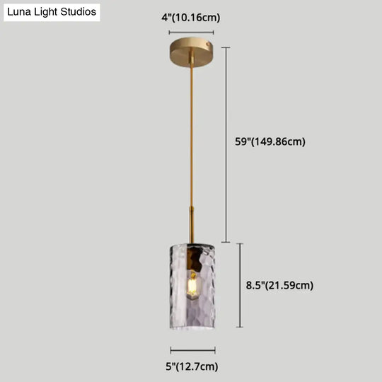 Modern Minimalist Ripple Glass Hanging Pendant Lamp For Dining Room - 1-Light Cylinder Design