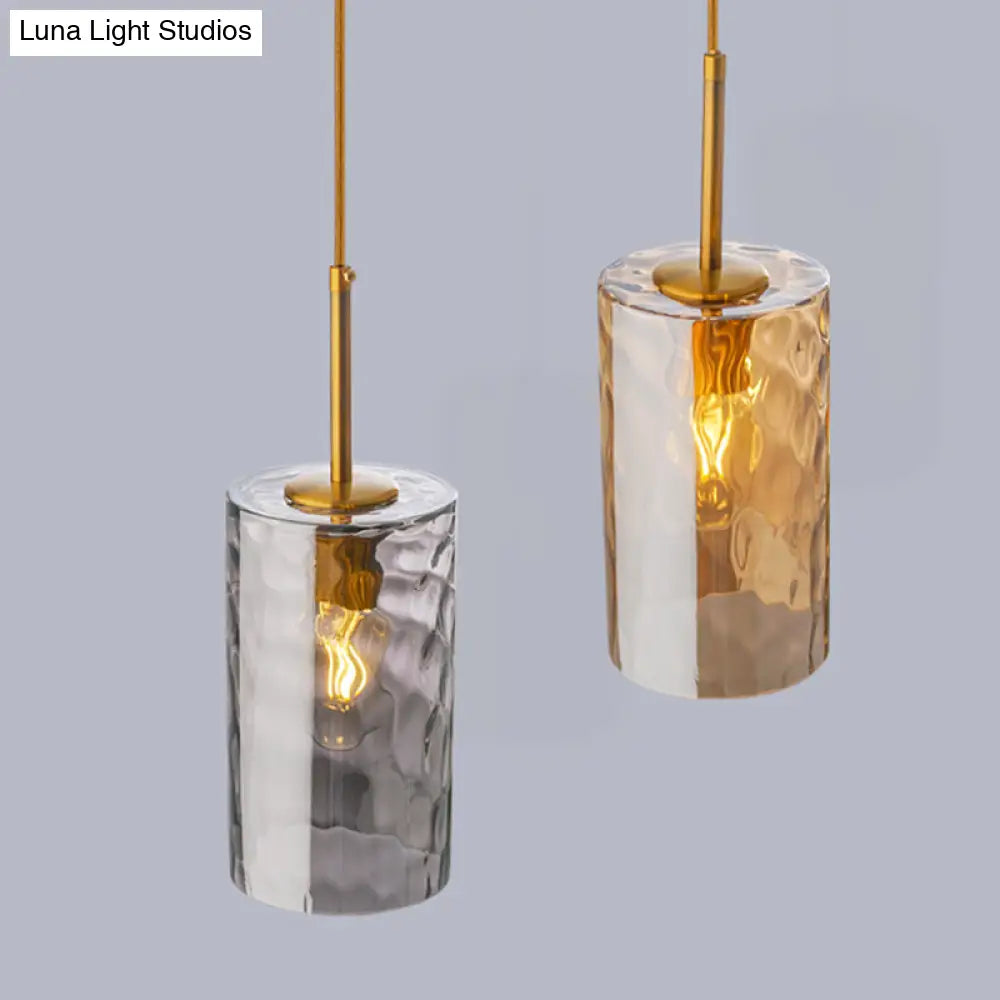 Modern Minimalist Ripple Glass Hanging Pendant Lamp For Dining Room - 1-Light Cylinder Design