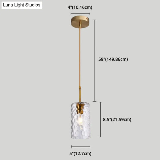 Modern Minimalist Ripple Glass Hanging Pendant Lamp For Dining Room - 1-Light Cylinder Design