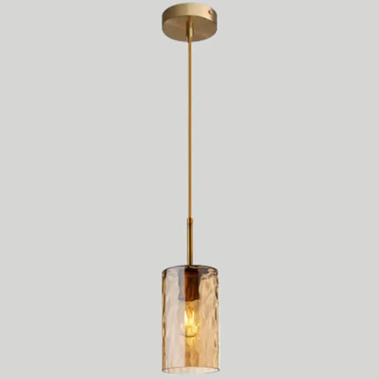 Modern Minimalist Ripple Glass Hanging Pendant Lamp For Dining Room - 1-Light Cylinder Design Amber