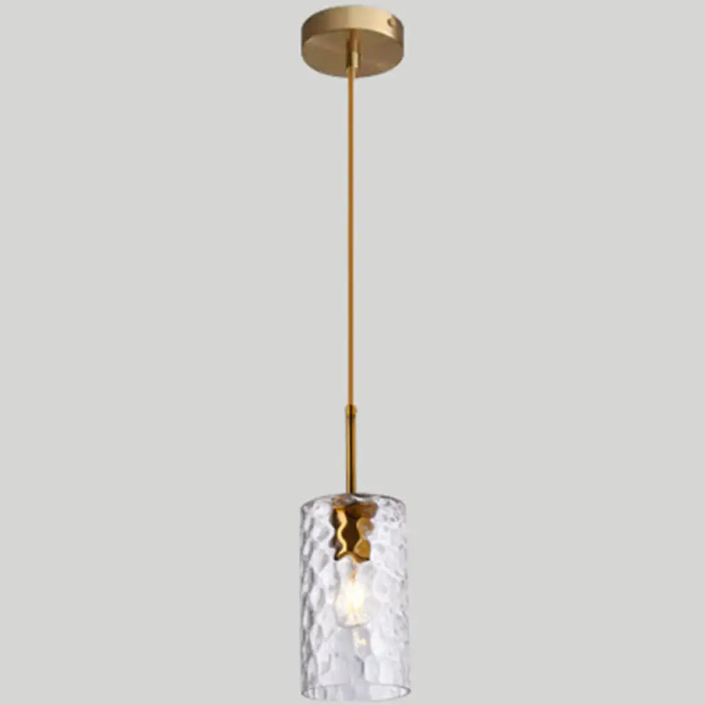 Modern Minimalist Ripple Glass Hanging Pendant Lamp For Dining Room - 1-Light Cylinder Design Clear