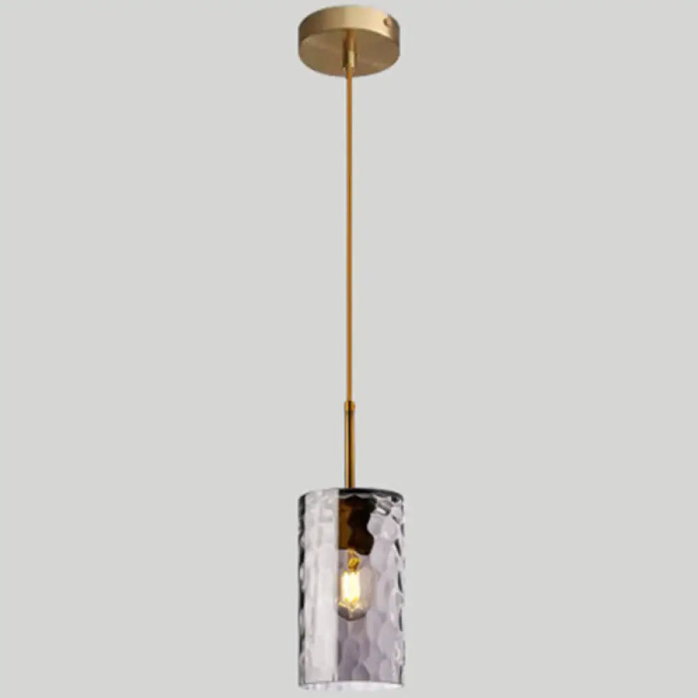 Modern Minimalist Ripple Glass Hanging Pendant Lamp For Dining Room - 1-Light Cylinder Design Smoke