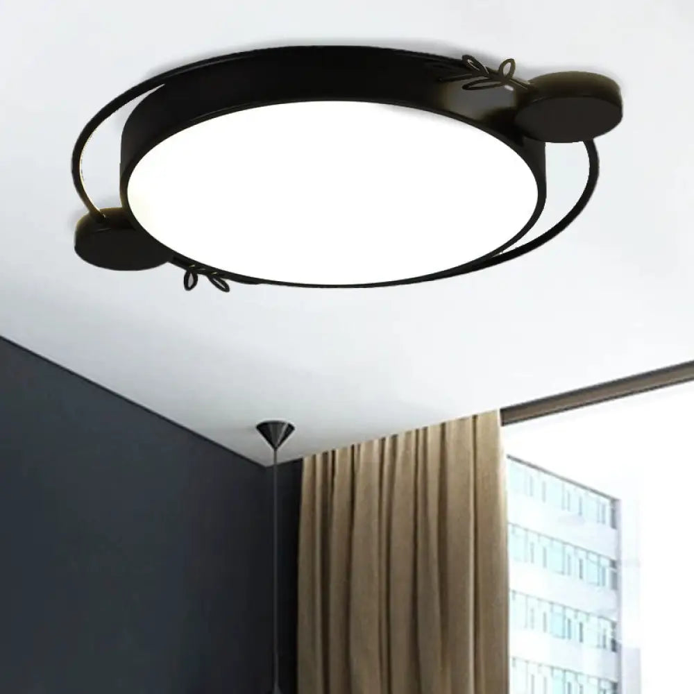Modern Minimalist Round Flushmount Led Ceiling Light In Metallic Black/White/Grey With Stylish Ring