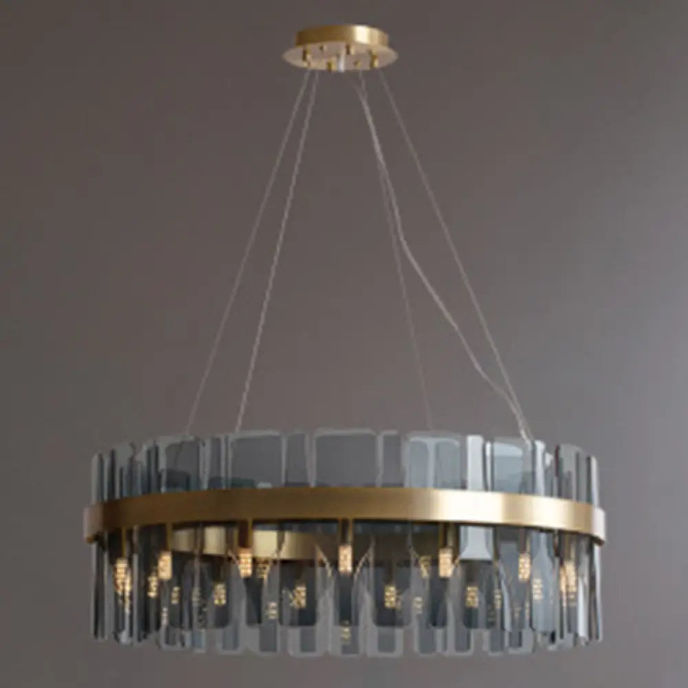 Modern Minimalist Smoked Glass Gold Pendant Lamp - Stylish Living Room Ceiling Light / 23.5