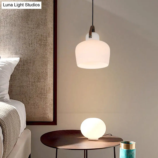 Modern Minimalist White Glass Pendant Lamp - 1 Light Hanging For Living Room