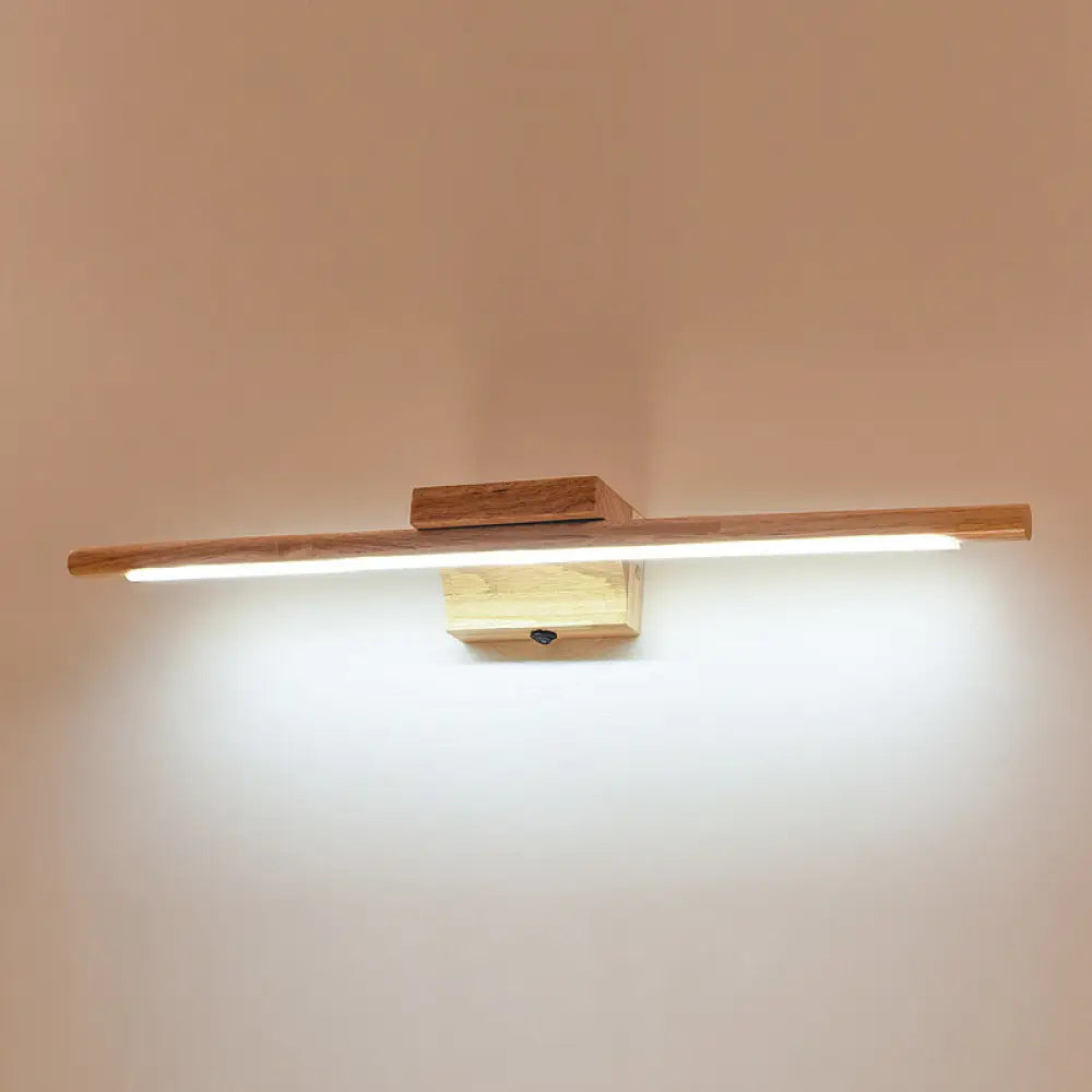 Modern Minimalist Wood Vanity Wall Light - Single Linear Design / White