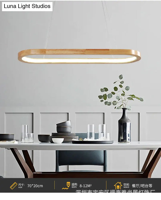 Modern Minimalist Wooden Led Strip Pendant Light For Restaurants