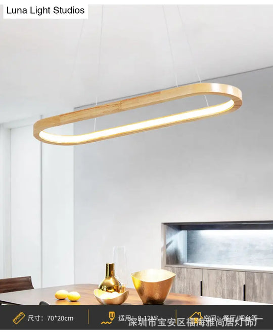 Modern Minimalist Wooden Led Strip Pendant Light For Restaurants