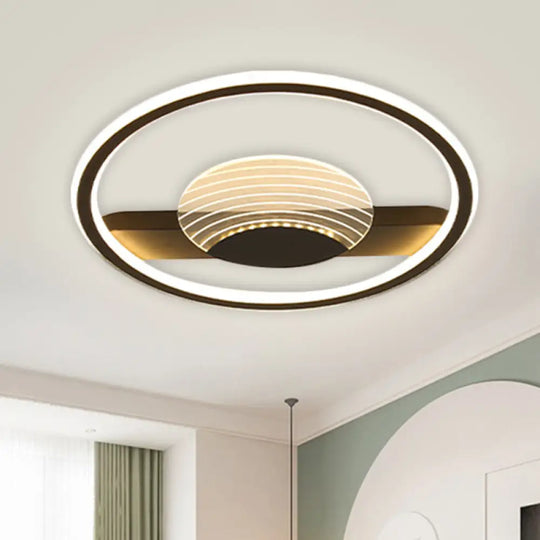 Modern Minimalistic Ceiling Lamp: Metallic Circle And Line Design Led Flush Mount Fixture For