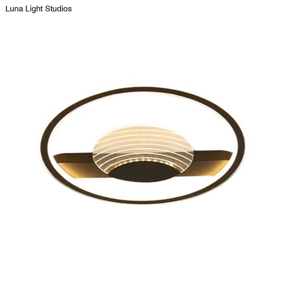 Modern Minimalistic Ceiling Lamp: Metallic Circle And Line Design Led Flush Mount Fixture For