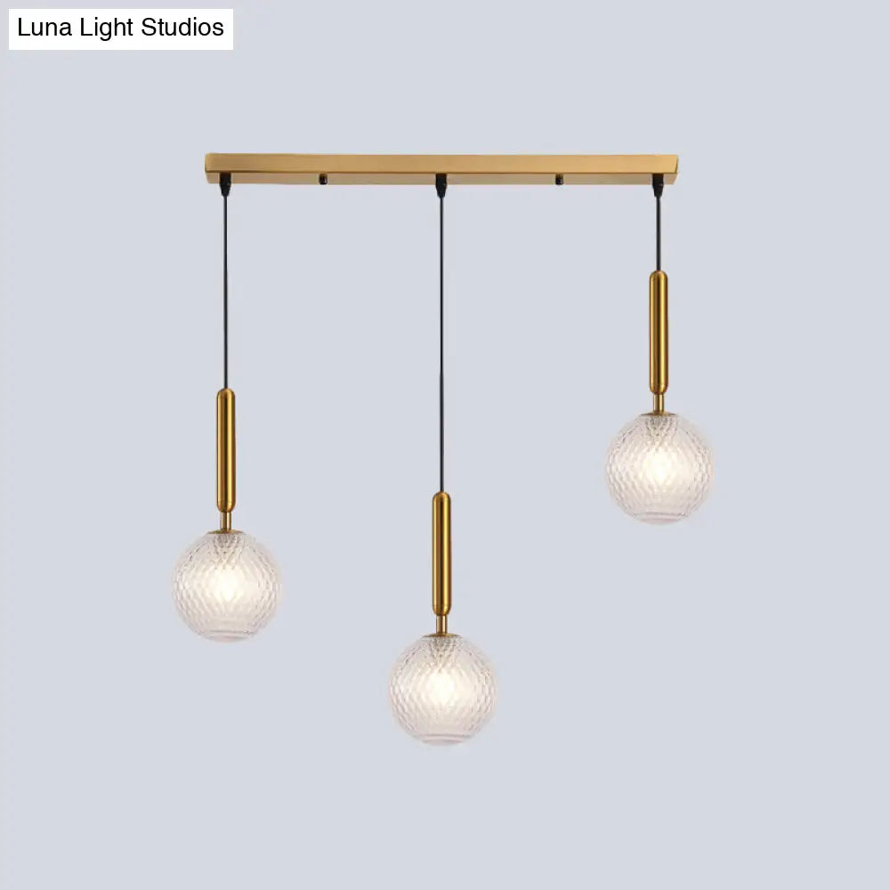 Modo Clear Lattice Glass Pendant Lamp In Brass - Modern 3-Head Dining Room Cluster Light 6/8 Wide